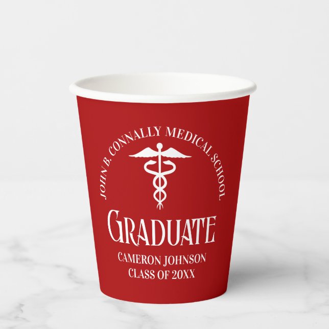 Customized Red Medical School Graduation Party Paper Cups (Front)