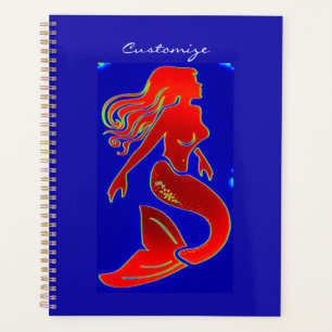 customized red pin-up mermaid blue planner