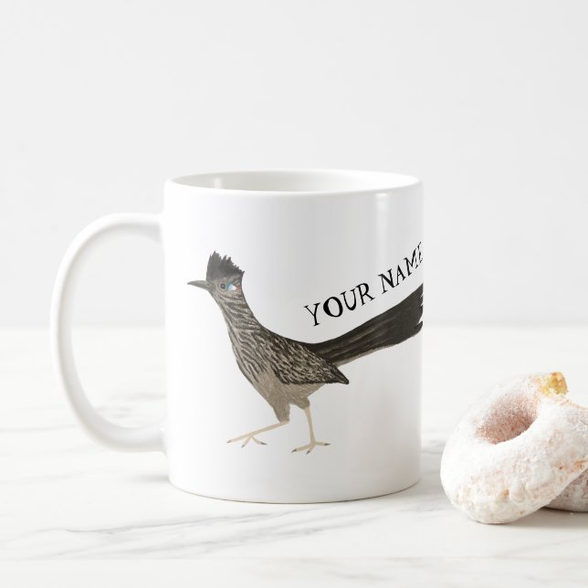 CUSTOMIZED Roadrunner Roadrunning Pencil Drawing Coffee Mug (With Donut)