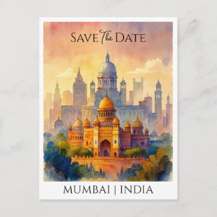 Customized Save the Date Mumbai India Watercolor Postcard