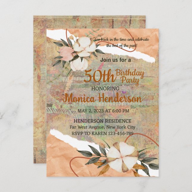 CUSTOMIZED VINTAGE THEME  BIRTHDAY INVITATION CARD (Front/Back)