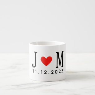 Customized wedding Couple Name Date Red Love Espresso Cup