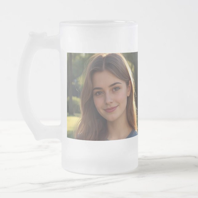 Customized with two photos frosted glass beer mug (Left)