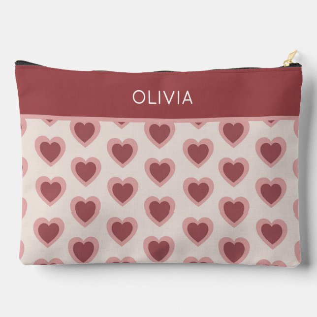 Customized Y2K Heart in Bordeaux Pink Retro Accessory Pouch (Back)