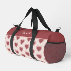 Customized Y2K Heart in Bordeaux Pink Retro Duffle Bag
