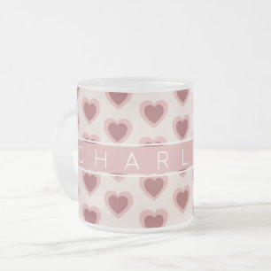 Customized Y2K Heart in Bordeaux Pink Retro Frosted Glass Coffee Mug