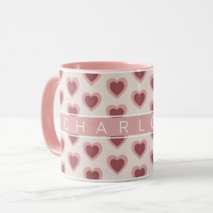 Customized Y2K Heart in Bordeaux Pink Retro Mug