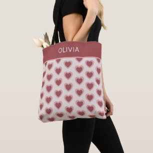 Customized Y2K Heart in Bordeaux Pink Retro Tote Bag