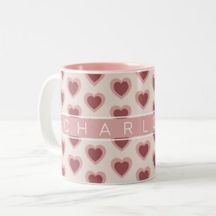 Customized Y2K Heart in Bordeaux Pink Retro Two-Tone Coffee Mug