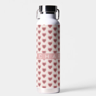 Customized Y2K Heart in Bordeaux Pink Retro Water Bottle