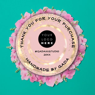 CustomLogo Thank You Handmade Rose Gold Confetti Classic Round Sticker