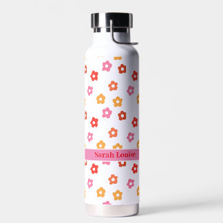 CustomMinimal Cute Pink Yellow Red Floral Pattern Water Bottle