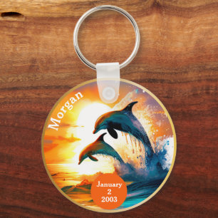 CustomSobriety Milestone Gift - Dolphin Sunset Key Ring