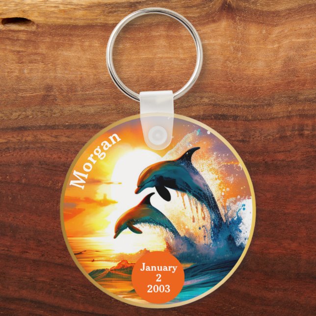 CustomSobriety Milestone Gift - Dolphin Sunset Key Ring (Front)