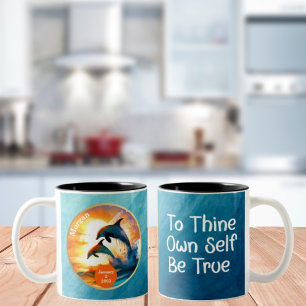 CustomSobriety Milestone Gift - Dolphin Sunset Two-Tone Coffee Mug