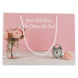 CustomText Rustic Shabby Chic Romantic Pink Floral Large Gift Bag