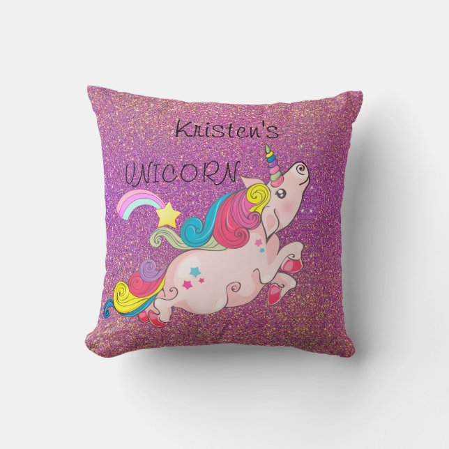 CustomText/ Unicorn Kawaii Rainbow Ombre Glitter Cushion (Front)