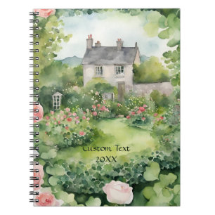 Custon Aesthetic Watercolor Irish VIllage Cottage Notebook