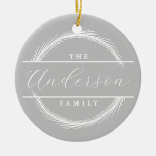 Custon Family name & photo w/ curved pine accents  Ceramic Tree Decoration