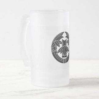 Cut bamboo in embracing bamboo leaves frosted glass beer mug