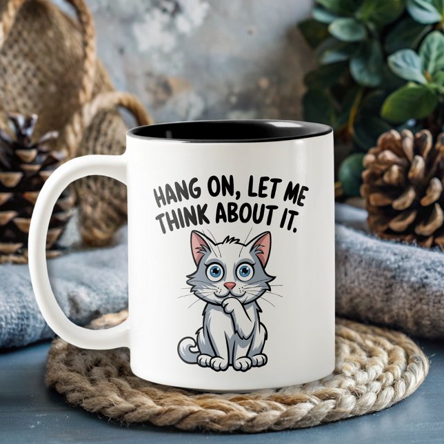 cut cat hang on let me think about it Two-Tone coffee mug (Creator Uploaded)