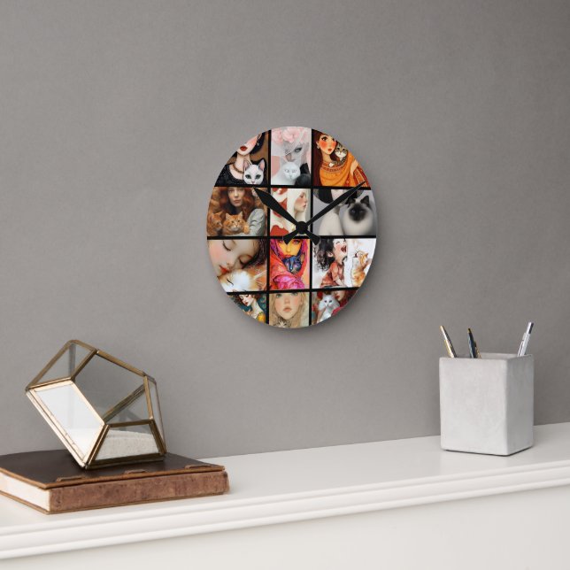  Cut cat lover Photo personialize  Round Clock (Office)