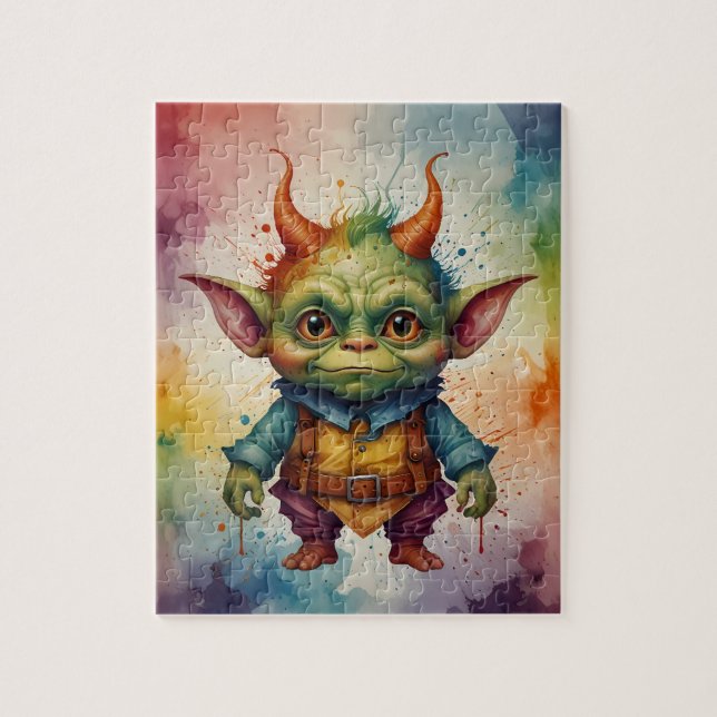 Cut colourful funny little goblin  jigsaw puzzle (Vertical)
