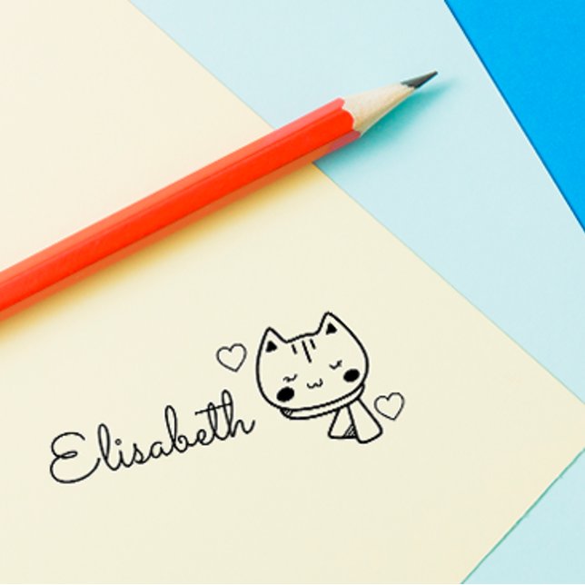 Cut Doodle Kitty Cat Custom Name Personalised Self Self-inking Stamp (Creator Uploaded)