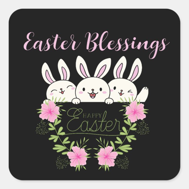 Cut Easter Blessing Bunny Square Sticker (Front)