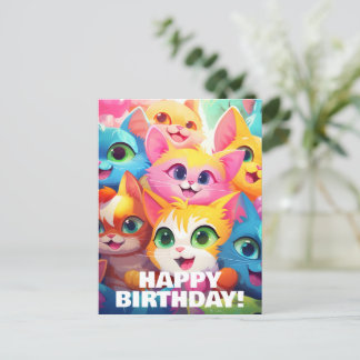 Cut Funny Anime Kittens Meow-tastic Birthday Postcard