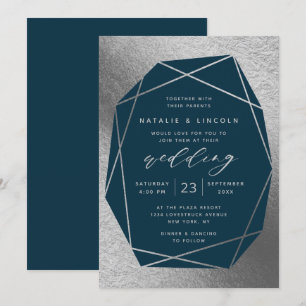 Cut Gemstone Any Colour Faux Silver Foil Wedding Invitation