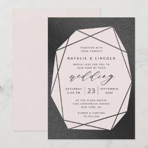 Cut Gemstone Blush Pink & Black Foil Wedding Invitation