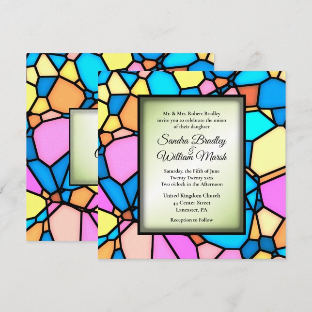 Cut Glass Mosaic Green Accent Wedding Invitation (Front/Back)