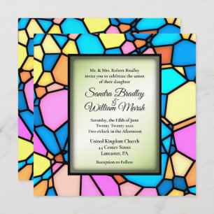 Cut Glass Mosaic Green Accent Wedding Invitation