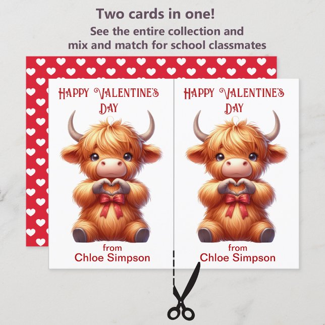 Cut Highland Cow Kid's Valentine Classroom Card (Creator Uploaded)
