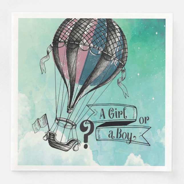 Cut Hot Air Balloon Gender Reveal Party Napkin (Front)