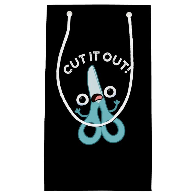 Cut It Out Funny Scissors Puns Dark BG Small Gift Bag (Front)