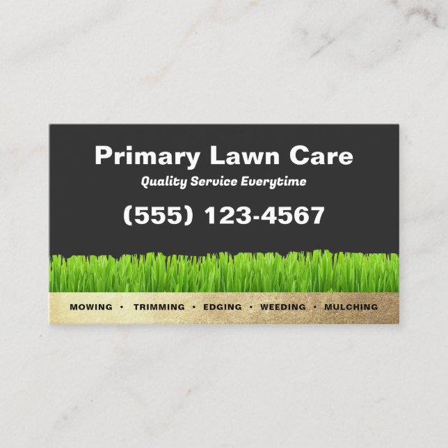 Cut Lawn Care Mowing Landscaping Gold Accent Business Card (Front)