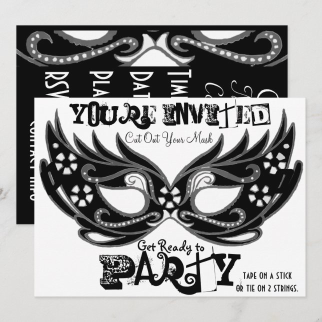 "Cut Out Mask" Masquerade Party Invitations (Front/Back)