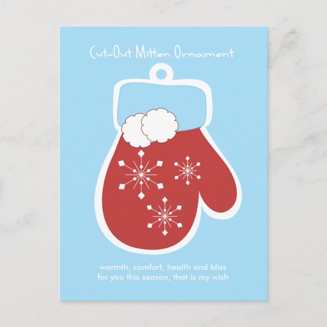 Cut-Out Mitten Ornament Holiday Postcard (Front)
