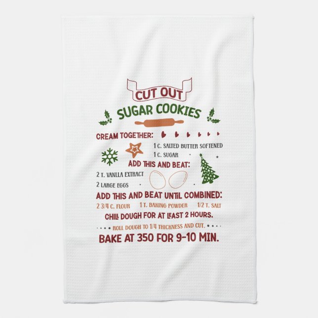 Cut Out Sugar Cookie Recipe Tea Towel (Vertical)