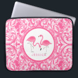 Cut Pair Of Pink Flamingos With Pink Swirls Laptop Sleeve<br><div class="desc">Monogramed cute pair of pink flamingos,  simple illustration with pink and white vintage swirls pattern.</div>