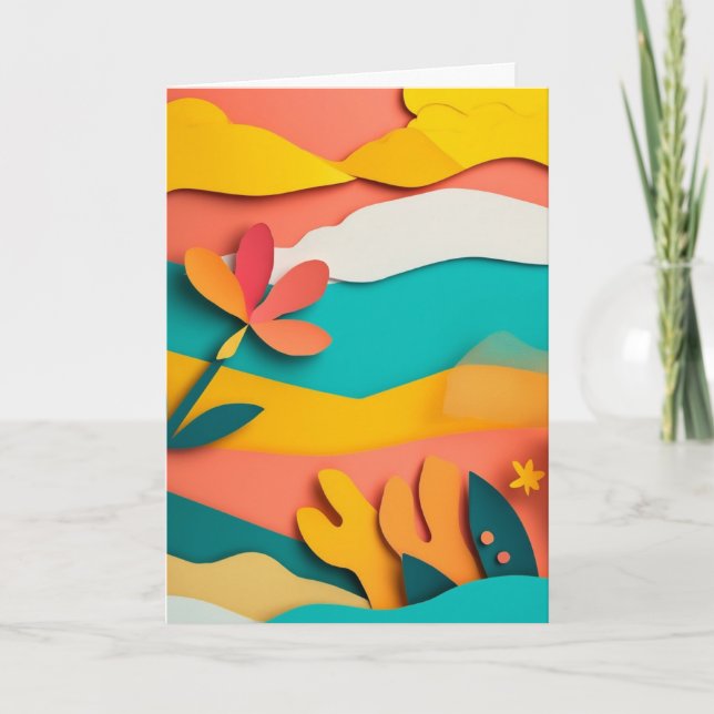 Cut-Paper Coral Bloom Card (Front)