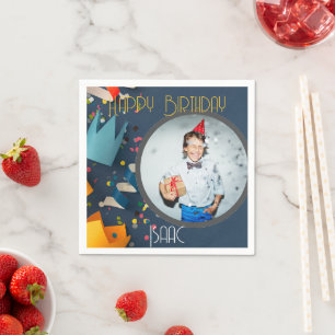 Cut Paper Crown Happy Birthday Photo Name Napkin