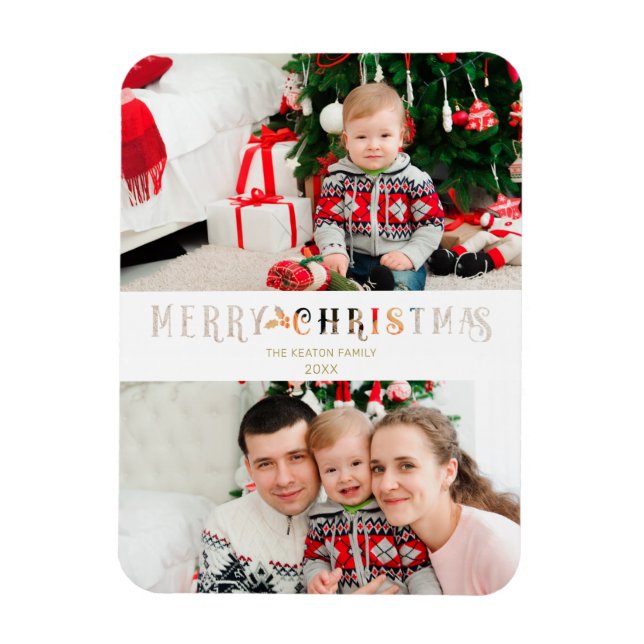 Cut Paper Effect Christmas Custom Photo Scrip Magnet (Vertical)
