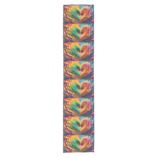 Cut paper hearts in rainbow colours short table runner