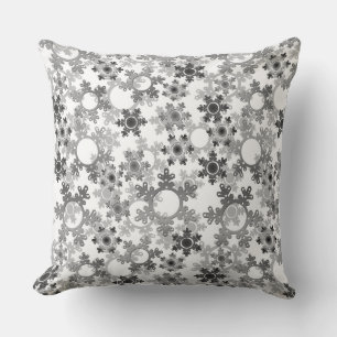 Cut paper snowflakes black and white grey  cushion