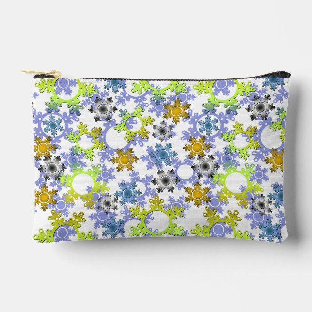 Cut paper snowflakes multicolored on white  accessory pouch (Front)