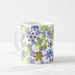 Cut paper snowflakes multicolored on white  coffee mug