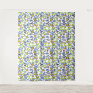 Cut paper snowflakes multicolored on white  tapestry